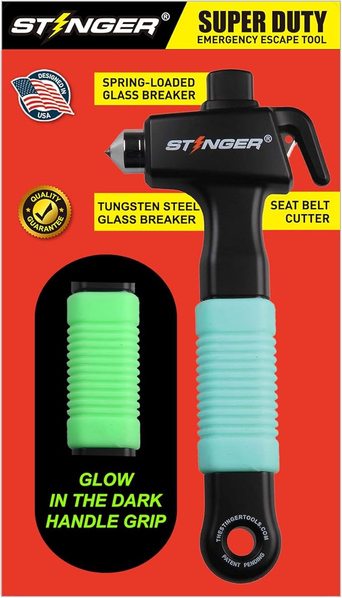 Stinger Super Duty Car Emergency Escape Tool, Hardened Carbon Steel Vehicle Safety Hammer, Spring Loaded Window Breaker, Razo