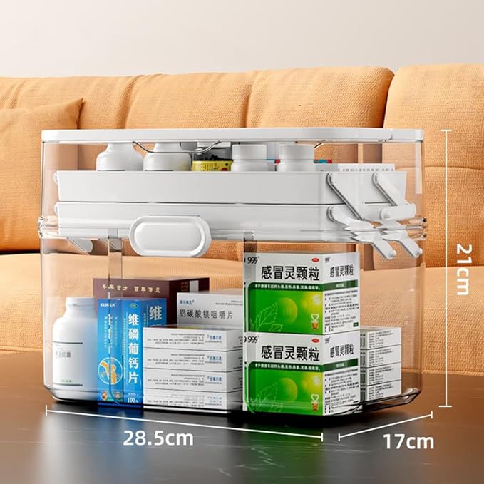 3-Tier 12 x 9 x 7 Medicine Organizer, Medicine Cabinet Organizer with Portable Pill Case, Multipurpose Plastic Box for Storag