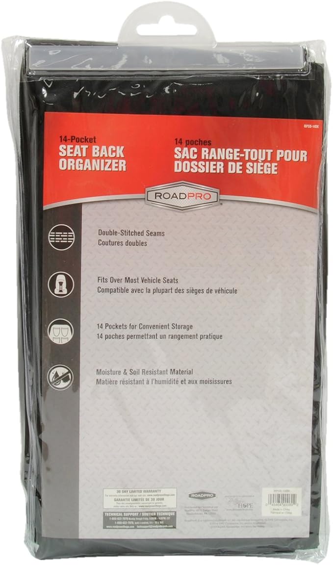 RoadPro RPSB-14BK Seat-Back Organizer Travel Essentials - Black