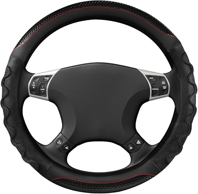 Yourkar Car Steering Wheel Cover, 15 Inch Leather Round Comfy Grip Steering Wheel Protector, Anti-Slip Steering Wheel Cover w