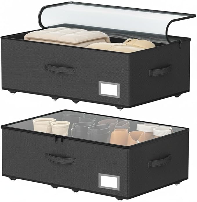 Underbed Storage With Wheels, No Assemble Required 12 inches Height Under bed Storage Bins,Large Capacity Rolling Shoe Storag