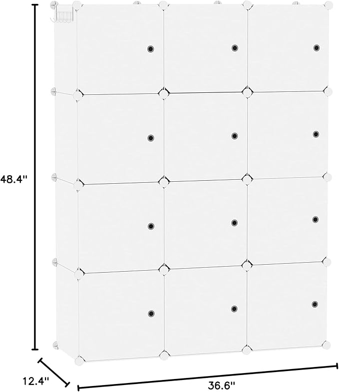 C&AHOME Cube Storage Organizer with Doors, 12-Cube Shelves, Closet Cabinet, DIY Plastic Modular Bookshelf Ideal for Bedroom, 