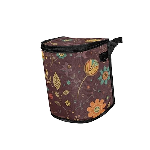 Linqin Autumn Floral Car Trash Can with Lid, Leak Proof, Waterproof, 670 Cubic Inches, 9.1 x 7.1 x 11 inches, Multipurpose Trash Bin for Car, SUV, Truck