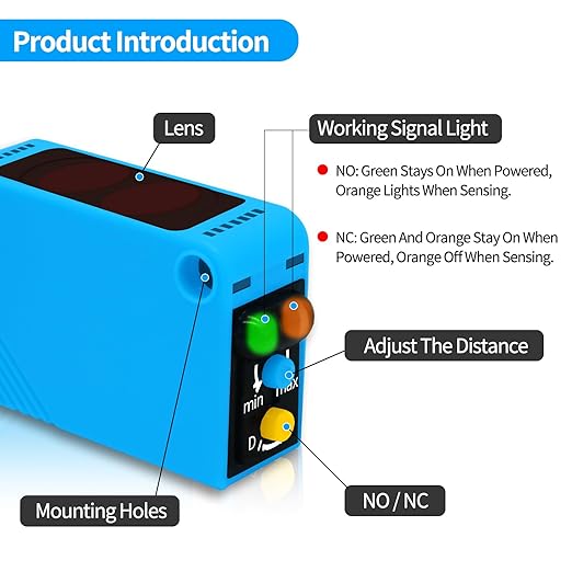 Micro Photoelectric Sensor Switch PNP NO+NC,DC10-30V,Distance:80cm/31.52'', AE3Z-D81,Reflective photovoltaic Sensor,Garage Pa