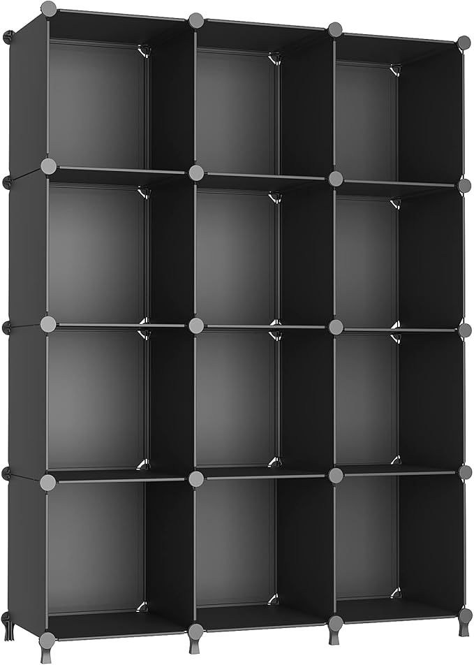 AWTATOS Cube Storage Organizer Closet Storage Shelves DIY Stackable Plastic Storage 12 Cube Bookshelf, Ideal Storage Organize