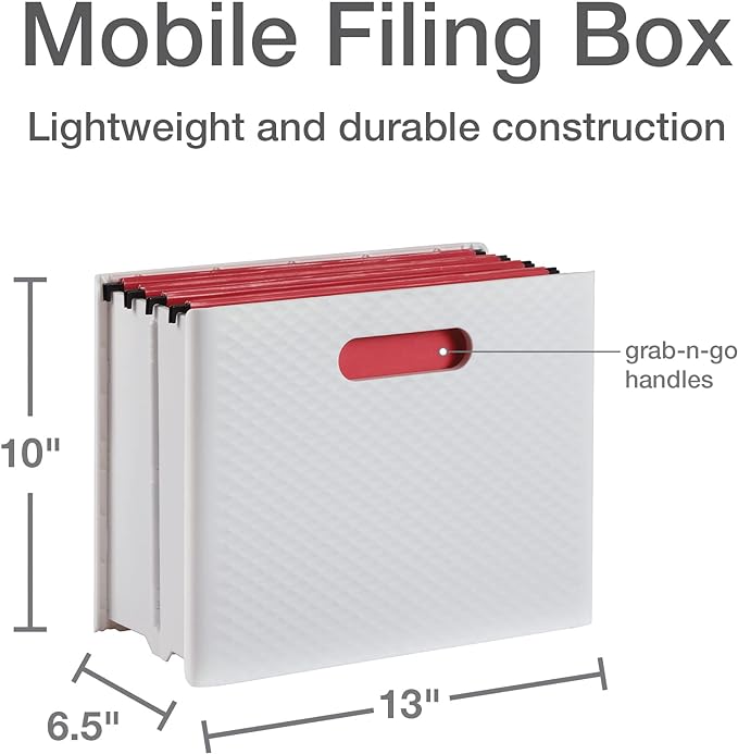 Pendaflex Mobile File Box with Handles, Easy Set Up, Collapse Down and Store Away, 13"W x 10"H x 6.5"D, Holds Letter Size Fil