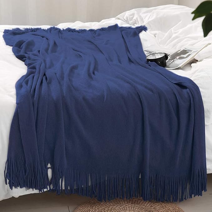 Homiest Decorative Knitted Throw Blanket with Fringe, Lightweight Acrylic Knit Blanket, Soft & Cozy Tassel Blanket for Couch,