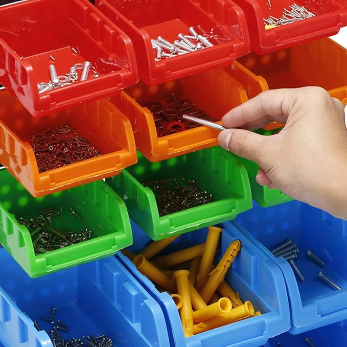 Wall Mounted Storage Bins Parts Rack 4 Colors Garage Plastic Shop Tool Organizer, ABS Plastic Garage Rack, Screw Storage 120 