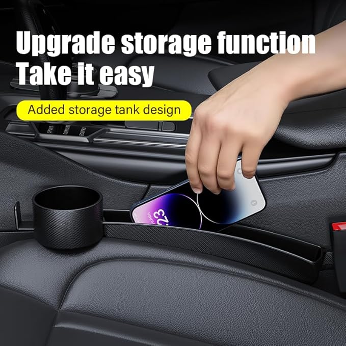 Car Seat Seat Filler 2-Piece Set to Fill the Void Between Seat Seat Blocker to Prevent Items from Drop, 4-in-1 Multifunctional Water Cup Holder Hook Large Capacity Storage Universal SUV Sedan Truck