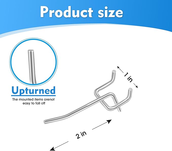 50 Pack 2 Inch Pegboard Hooks, L Shape Metal Hooks Kit for 1/4" and 1/8" Pegboard, Utility Hooks Suit for Organizing Storage 