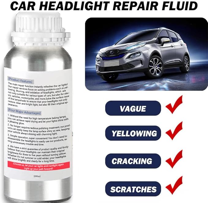 200ml Car Headlight Restoration Liquid, Headlight Restoration Kit Refill Bottle, Auto Headlight Anti-Scratch Lens Repair Fluid, Headlight Polish Cleaner for Restoring Dull Yellow Headlamp
