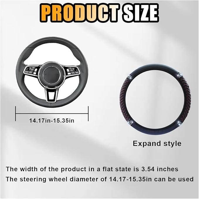 Bling Soft Leather Steering Wheel Cover, 15 Inch Colorful Rhinestones Auto Elastic Protector with Crystal Diamond for Women G