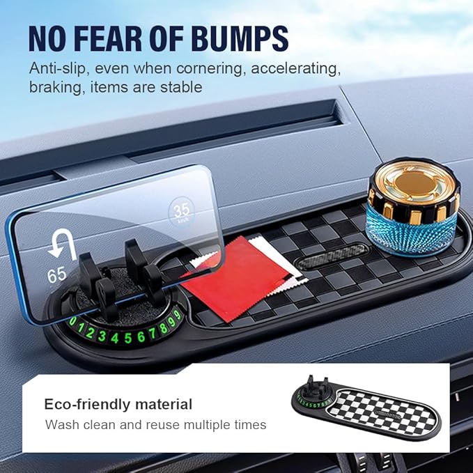 Multifunction Car Anti-Slip Mat, 2025 New Car Anti Slip Mat Phone Holder with Temporary Parking Number, Rotatable Anti Skid C