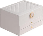 GUOER Jewelry Box for Women Girl Wife 3 Layers Large PU Leather Jewelry Organizer Storage Case with Two drawers Display for E