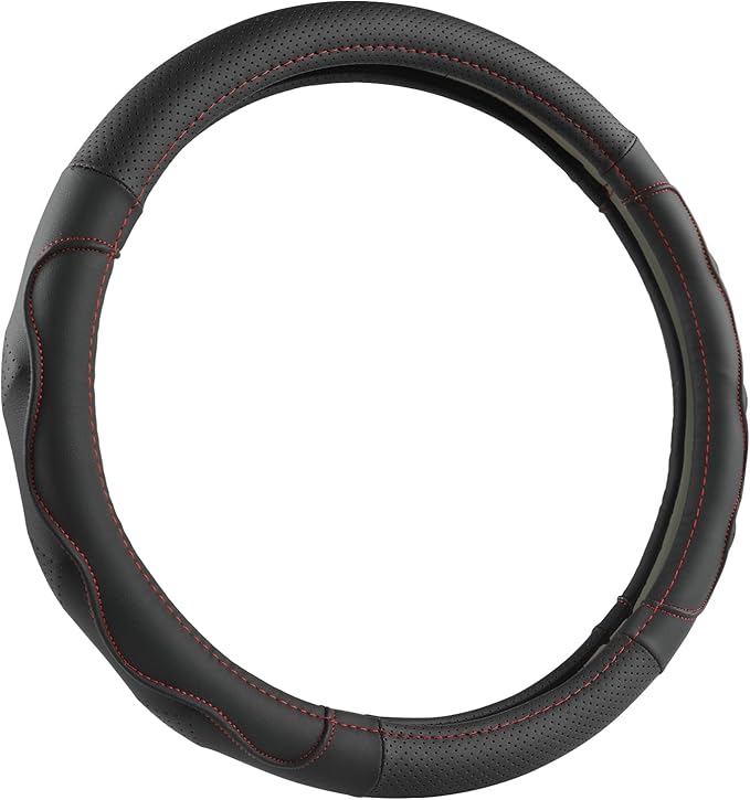 West Llama Customized Auto Car Steering Wheel Cover with 3D Texture for Dodge RAM 1500 2500 3500, 15.5-16 inch (Black+Red Lin