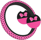 Pink Black Bow Steering Wheel Cover,Cute Classic Universal Fit 14-15 inch Steering Wheel Cover for Women Men, Automotive Inte