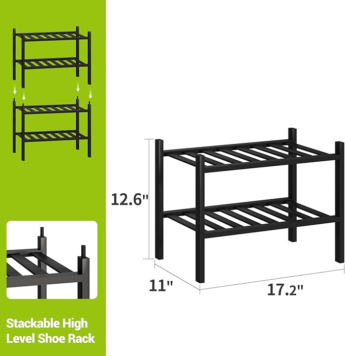 BMOSU 2-Tier Bamboo Small Shoe Rack Premium Stackable Shoe Shelf Storage Organizer for Hallway Closet Living Room Entryway Or