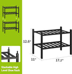 BMOSU 2-Tier Bamboo Small Shoe Rack Premium Stackable Shoe Shelf Storage Organizer for Hallway Closet Living Room Entryway Or