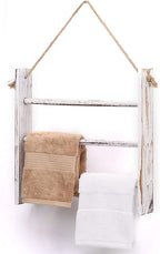 Rustic Wood Ladder Hand Towel Rack for Bathroom, Farmhouse Blanket Ladder for Living Room Hanging Decorative Rack for Blanket