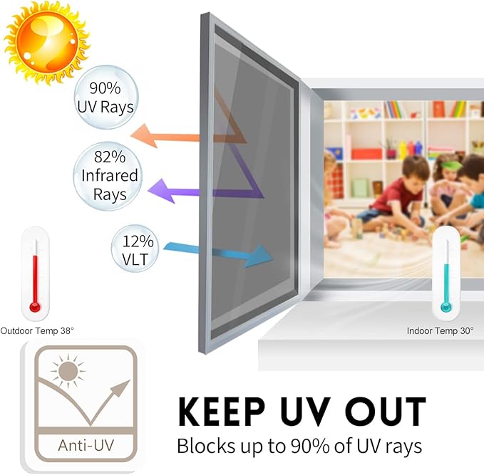 KESPEN Window Film One Way Daytime Privacy Static Cling Sun Blocking Anti UV Reflective Window Tint for Home and Office, Black-Silver, 23.6 Inch X 13.1 Feet