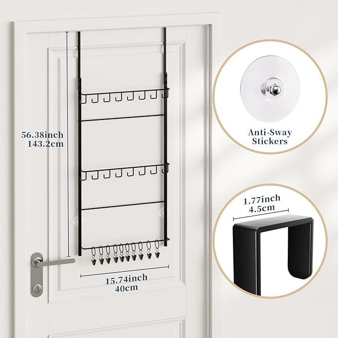 Consumest Over Door Hat Organizer - 3 Tier Wall Mounted Hat Rack with 16 Hooks and 10 Movable Clips, Hanging Baseball Cap Sto