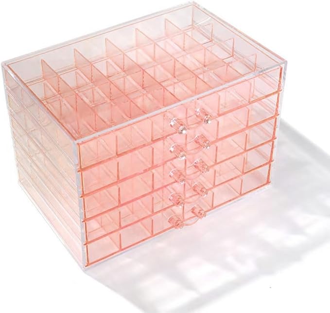 Feadily Acrylic Jewelry Organizer Box, Jewelry Drawer Organizer With 5 Drawers 120 Grids, Pink