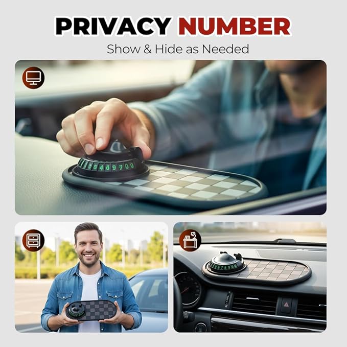 Multifunctional Car Anti-Slip Mat with 360° Rotating Phone Holder & Temporary Parking Number, Anti Slip Mat for Car Dashboard