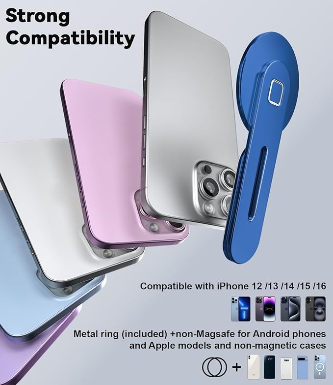 CloudValley Adjustable Laptop Stand, Magnetic Phone Holder, Aluminum Slim Computer Monitor Side Mount Clip for iPhone MagSafe Series & All Phones, Portable Foldable Computer Expansion Bracket,Blue