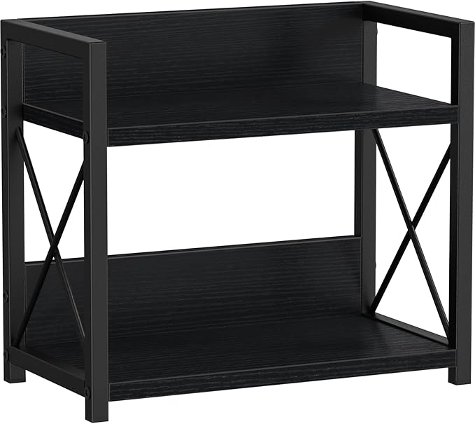 Giikin Kitchen Counter Shelf, 2 Tier Kitchen Spice Rack Organizer for Countertop, Wood Coffee Bar Organizer for Home (Black, 