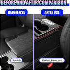 Leather Car Center Console Cover, Universal Automotive Armrest Booster Cushion, Vehicle Middle Console Organizer with 2 Cup Holders, Side Storage Bag, Tissue Box & Phone Slot(BlackRed)