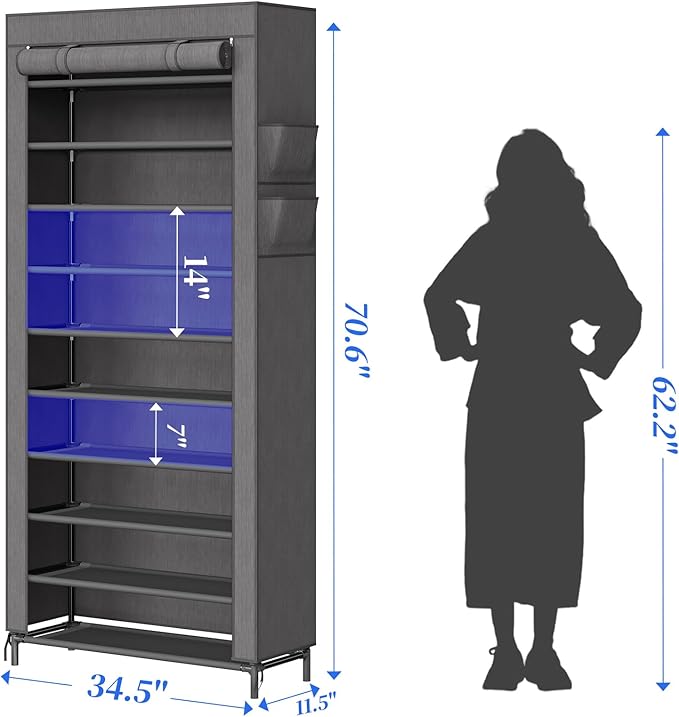 Simple Trending Tall Shoe Rack Organizer Holds 40 Pairs, 10 Tier Large Capacity Shoe Cabinet Storage with Cover for Closet, B