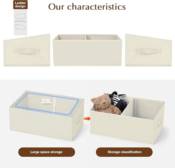 DIMJ Closet Storage Bins, 6 Pack Storage Baskets for Shelves, Foldable Shelf Organizer with Handle, Linen Closet Organizers a