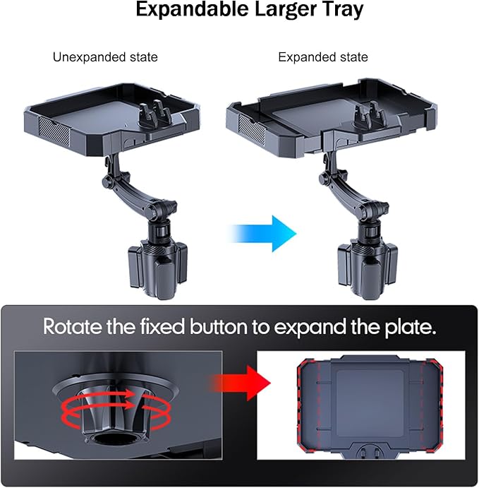 5 in 1 Car Cup Holder Tray Expander, Detachable Food Table Tray with Solid Base, 7.9~9.8 inch Expandable Car Travel Cup Coffe