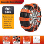 8 Pcs Chains On Wheels,1 Min Quick Fit Easy Installation Tire-Chains,Emergency Non-Slip Cable for Winter Driving on Snow, Ice