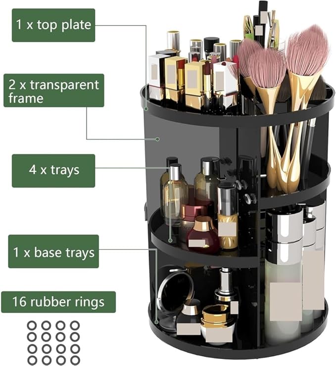Makeup Organizer Vanity Organizer 360 Rotating Makeup Organizer, Adjustable Cosmetic Storage Organizer Shelf, Large Capacity 