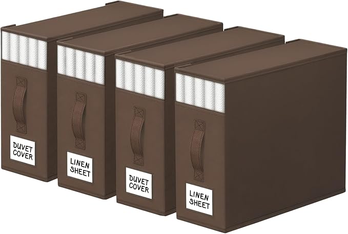 StorageTastic 4 Pack Bed Sheet Closet Organizers and Storage,Sturdy Foldable Storage Containers with Window and Label,Storage