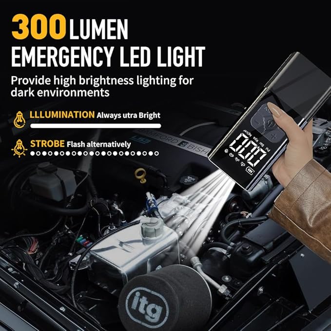 Tire Inflator Portable Air Compressor with Jump Starter - 150PSI & 8000mAh Car Battery Jump Starter with Tire Pressure