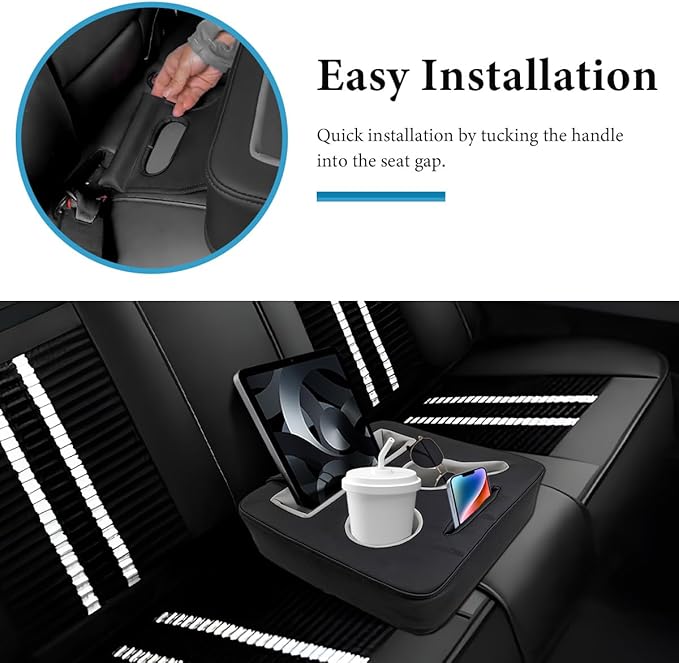 Car Back Seat Organizer, Leather Automotive Rear Seat Couch Cup Holder Expander Tray, Vehicle Cup Holder Tray Holds Snacks Remotes Phones for Truck RV Boat Couch Pillow Bed