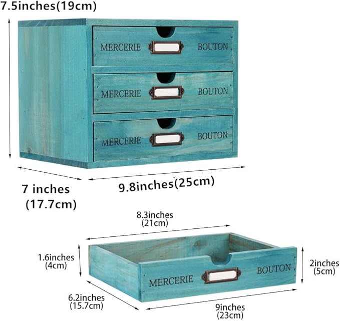 Wooden Storage Box Rustic Desktop Organizer with 3 Drawers Office Desk Accessories Shelf Small Craft Storage Containers Apoth
