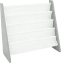 Humble Crew 4-Tier Kids Bookshelf, Grey Wood/White - Premium Book Shelf for Kids Rooms with Four Deep Pockets - Toddler Sling