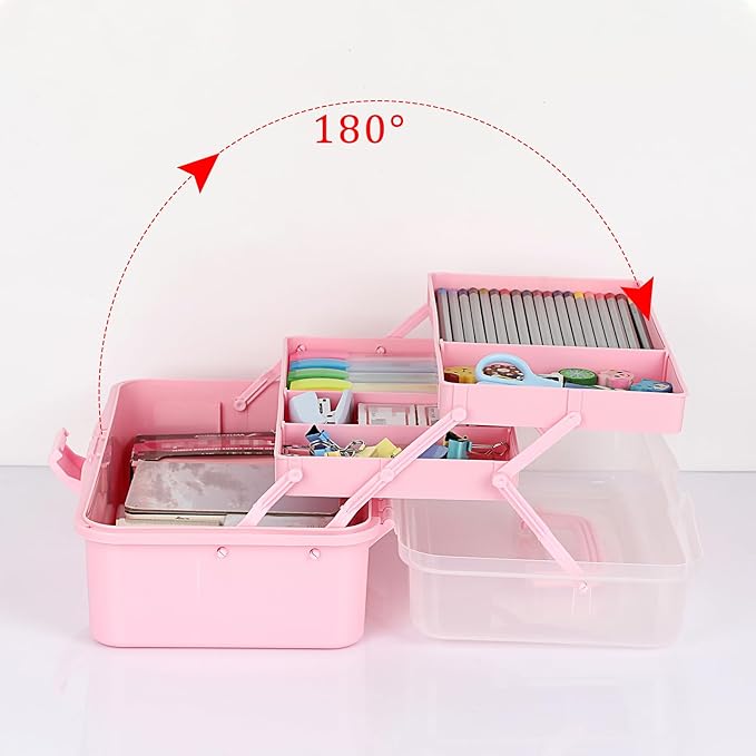 BTSKY 3-Layer Plastic Dividing Storage Box Craft Organizer and Storage with Adjustable Spacers Portable Handled Art Supply Or