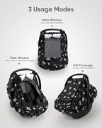 Car Seat Cover Baby Boy, Infant Car Seat Canopy Outdoor, 2 Layers with Mesh and Sun Shade Window for Summer Winter, Easy Acce