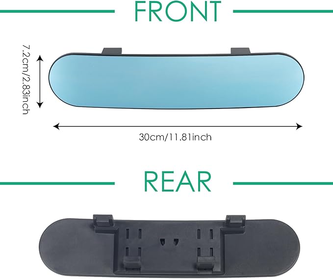 Rear View Mirror for Car,11.8" Convex Panoramic Wide Angel View Mirrors Extender,Blue Tint Anti Glare,Rounded Corner,Universal Clip on Interior Rearview Mirror for Truck Car and SUV (Blue)