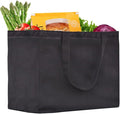 1 Pack Heavy Duty Reusable Canvas Grocery Bags, Holds 60 lbs, 8.3 gal, Multi-Purpose, Washable, Black with 5 Pockets