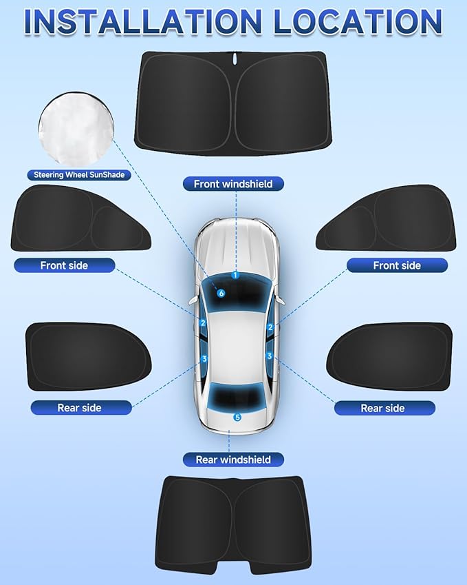 6PCS Window Shades for Toyota Corolla(2014-2018) Accessories – Full Coverage Sun Shade for Side Windows, Rear Triangular & Windshield – UV Protection & Privacy for Camping, Napping, Relaxing