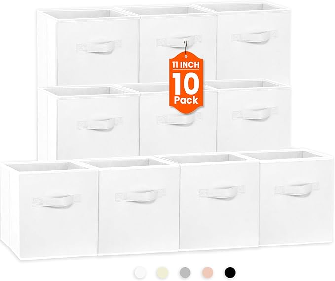 Criusia Storage Cubes, 11 Inch Cube Storage Bins for Shelves Closet Nursery Bedroom - 10 Pack Collapsible Baskets with Handle