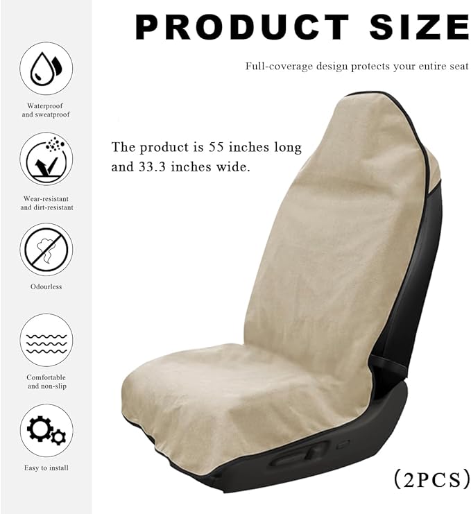 2PCS Car Towel Seat Cover, Waterproof Sweating Non-Slip Premium Soft Towel Carseat Protector, Universal Machine Washable Car 
