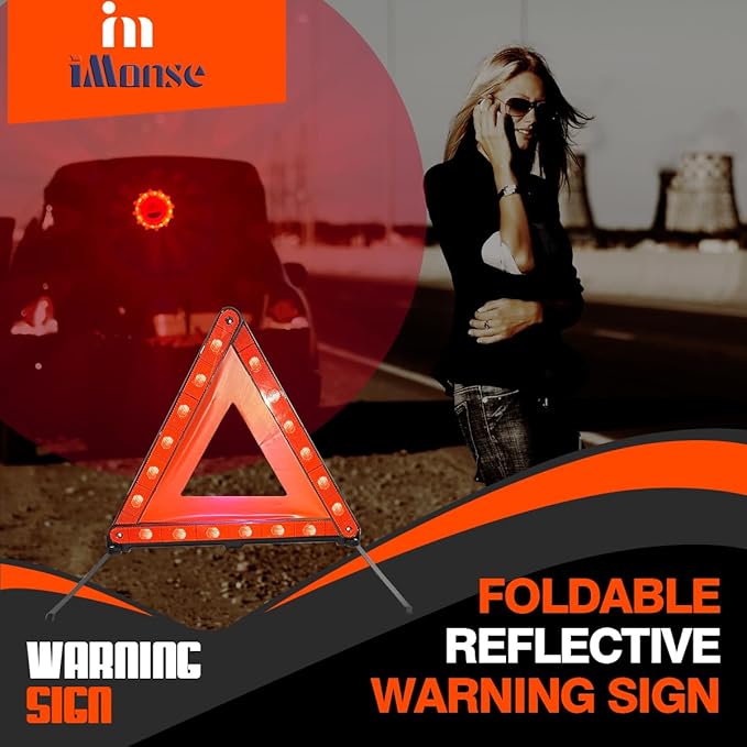 Warning Safety Triangle Kit, Emergency Roadside Warning Reflective Triangle 2 Packs with 1 LED Road Flare Light, Foldable wit