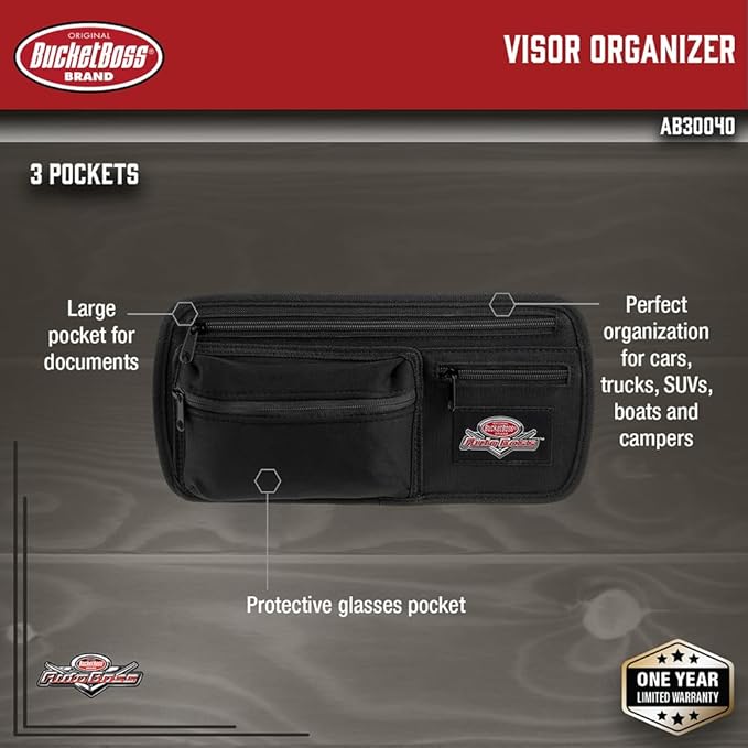 Bucket Boss - AutoBoss Visor Organizer, Auto Boss (AB30040), Black (Pack of 6)