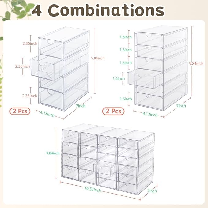 VZKAH Acrylic Organizer with Drawers | 20 Drawers 4 Sets | Desk Organizer and Storage, Clear Makeup Organization, For Office/